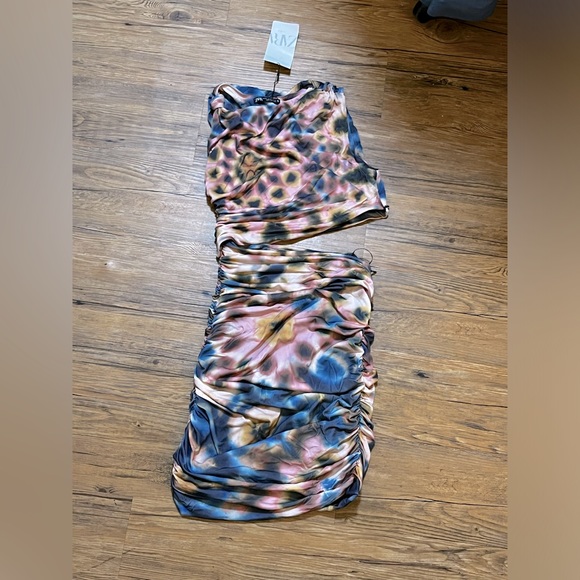 Nwt-Zara- Tie Dye Bodycon Cutout Mini Dress - Picture 2 of 5